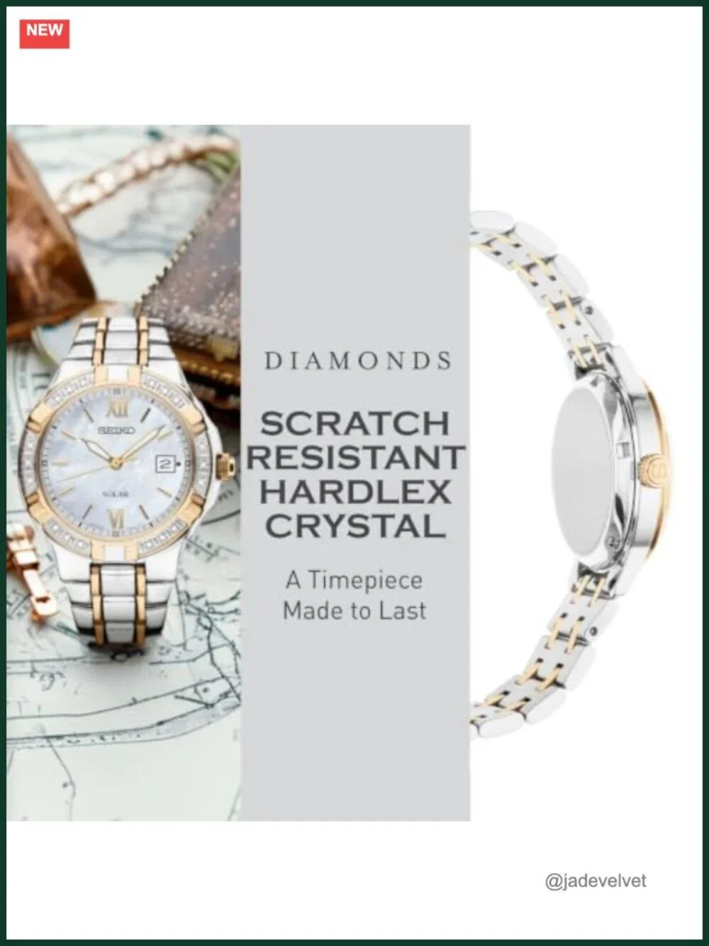 Solar Women's Watch, 18 Diamond Accents, Two-Tone Gold Stainless Steel, Water